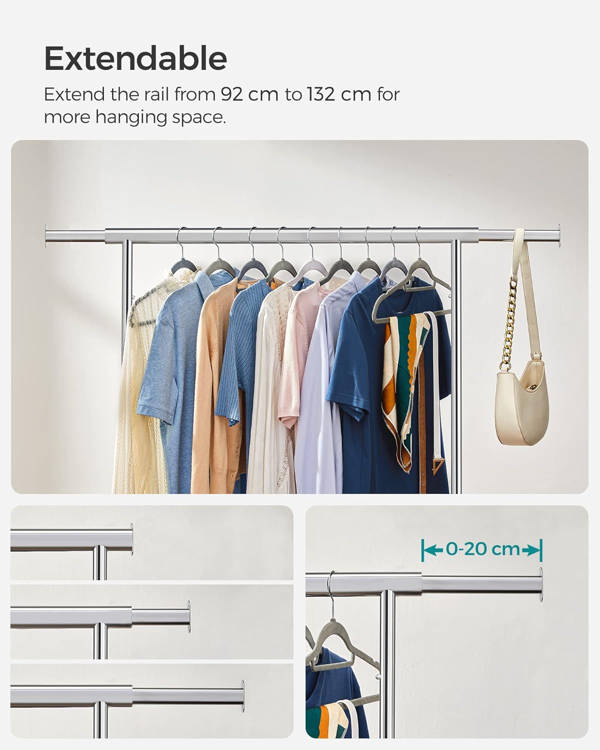 SONGMICS Silver Clothes Rack on Wheels