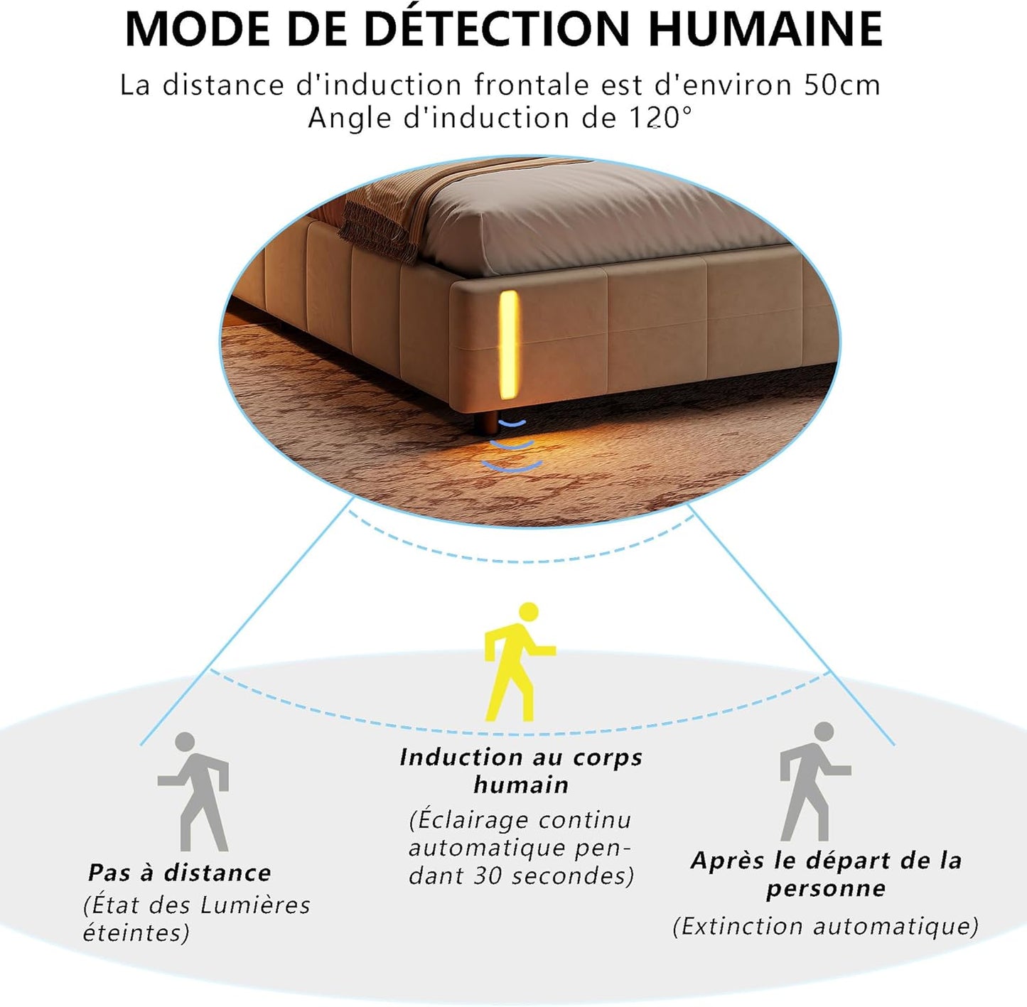 Bed with Storage and LED Light with Automatic Sensor