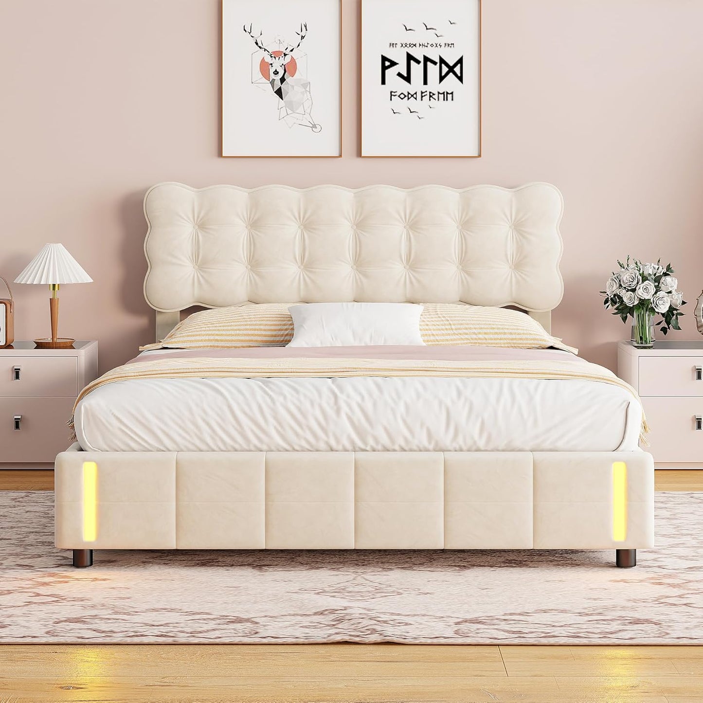 Bed with Storage and LED Light with Automatic Sensor