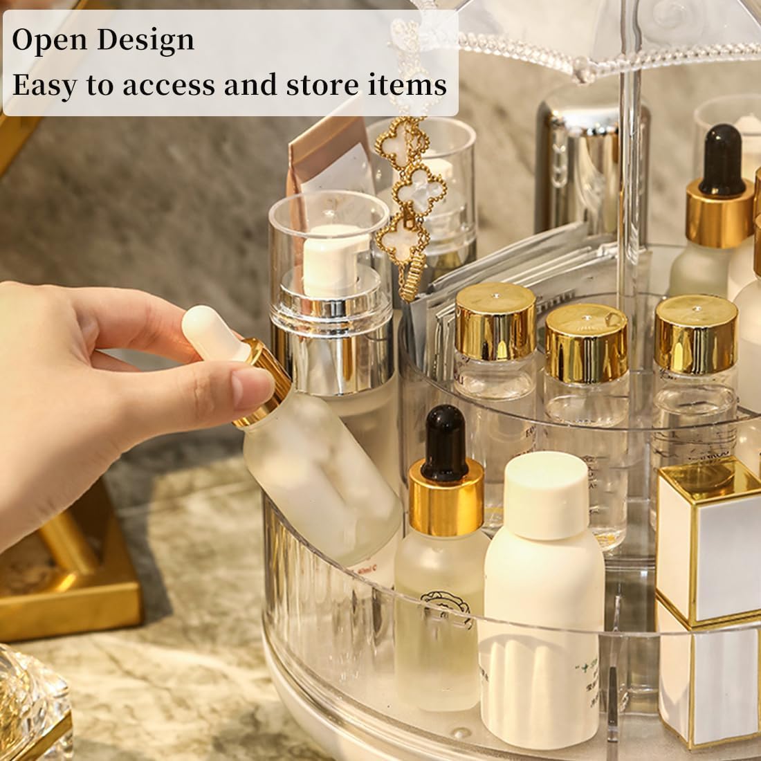 360 Rotating Makeup Organiser with Jewelry Towers Tray