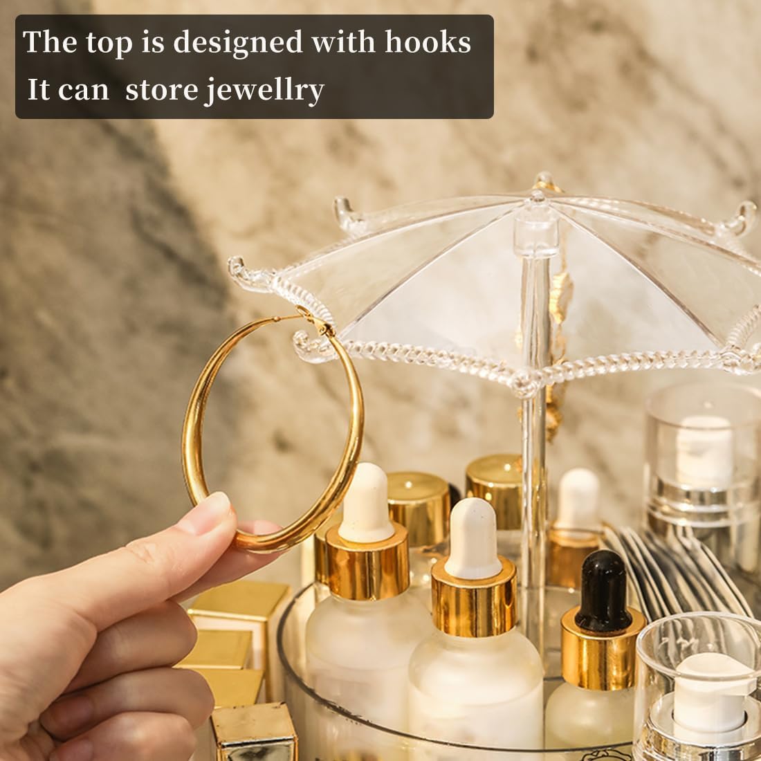 360 Rotating Makeup Organiser with Jewelry Towers Tray