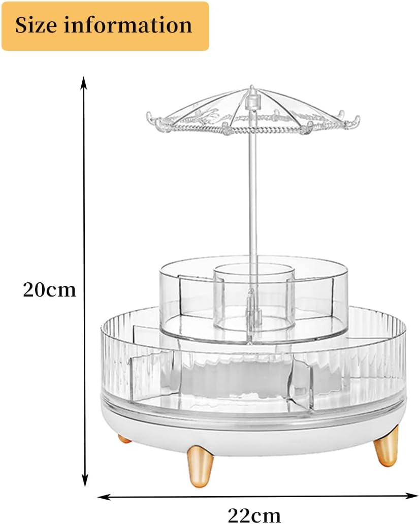 360 Rotating Makeup Organiser with Jewelry Towers Tray