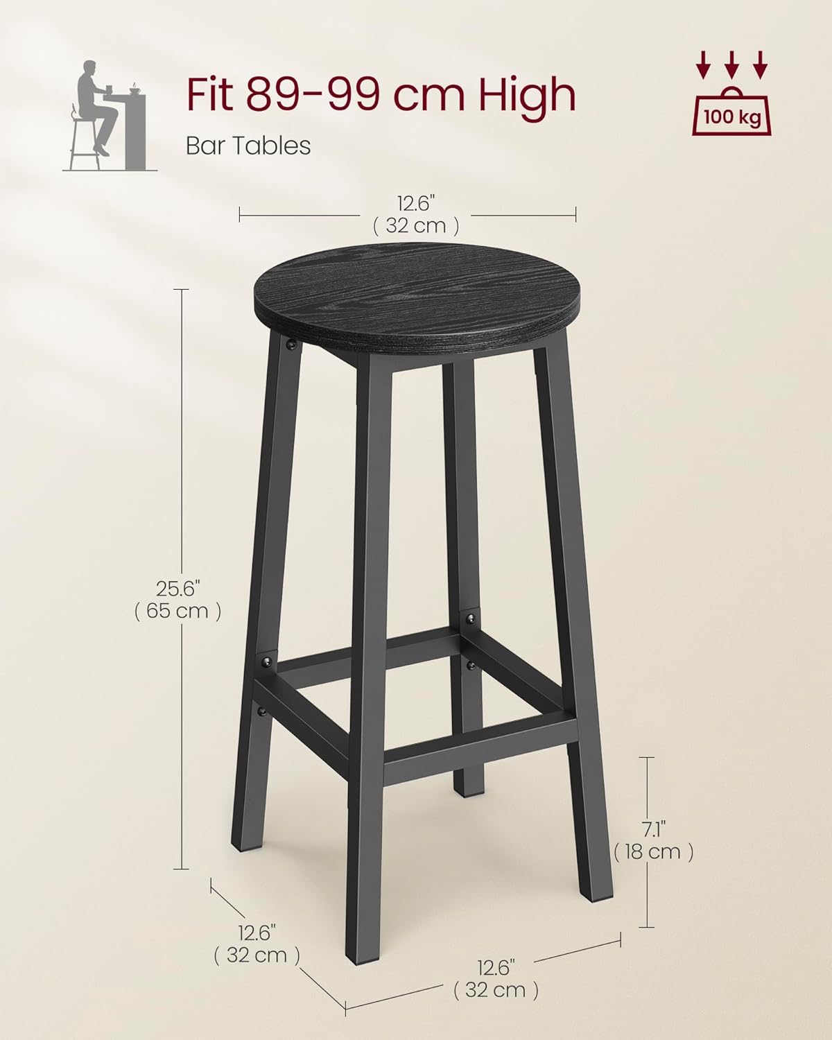 VASAGLE Bar Stools Set of 2