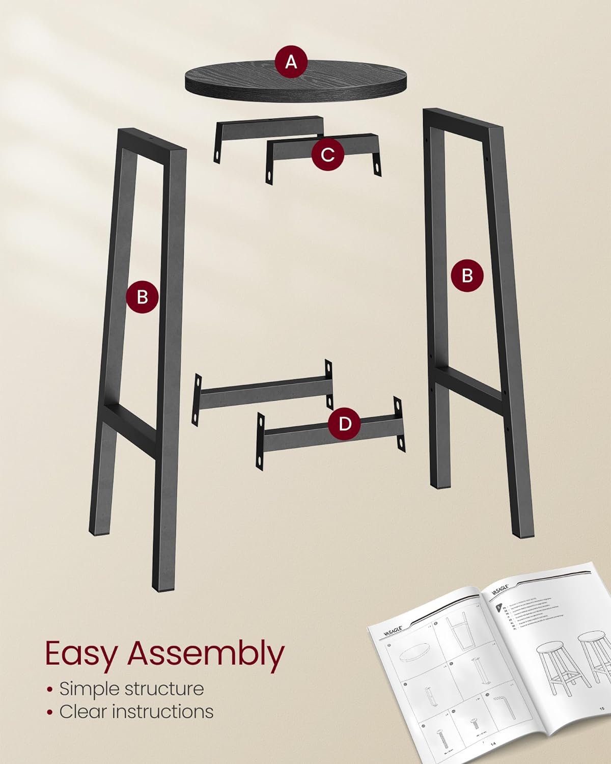 VASAGLE Bar Stools Set of 2