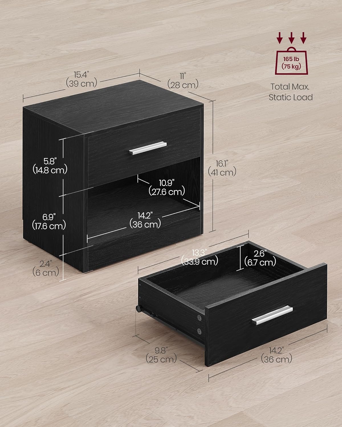 VASAGLE Bedside Tables, Set of 2
