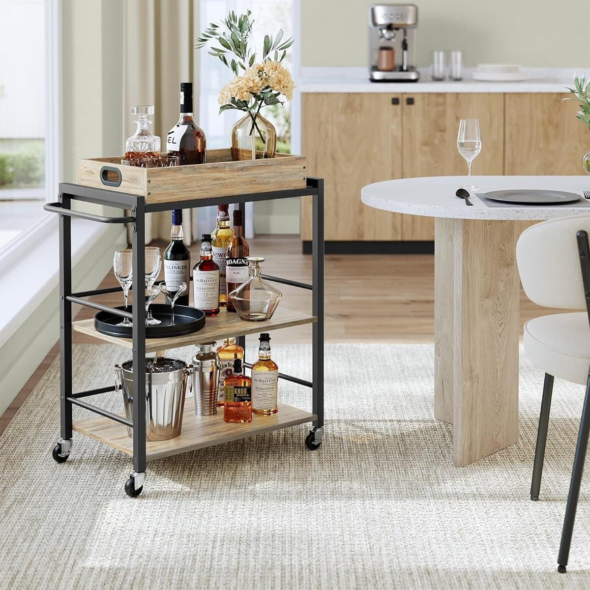 VASAGLE Serving Cart with Removable Tray,