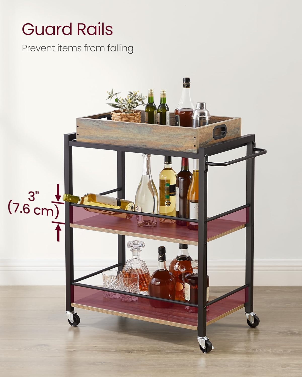 VASAGLE Serving Cart with Removable Tray,