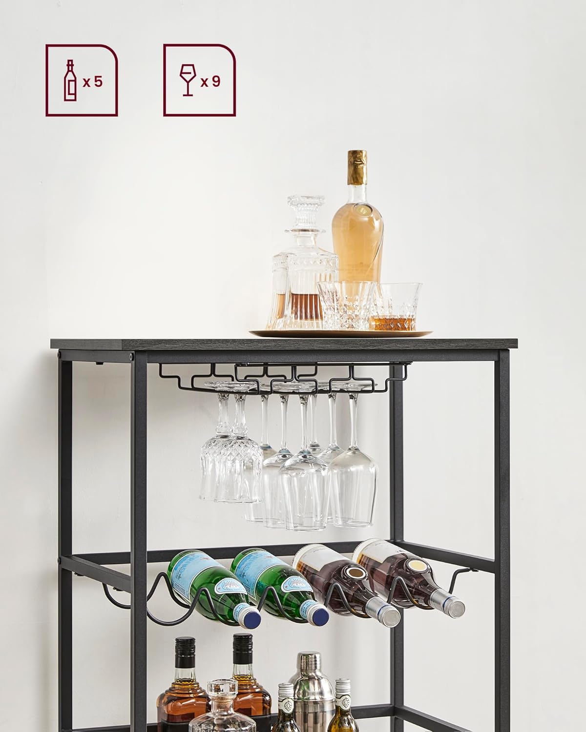VASAGLE Wine Serving Trolley on Wheels