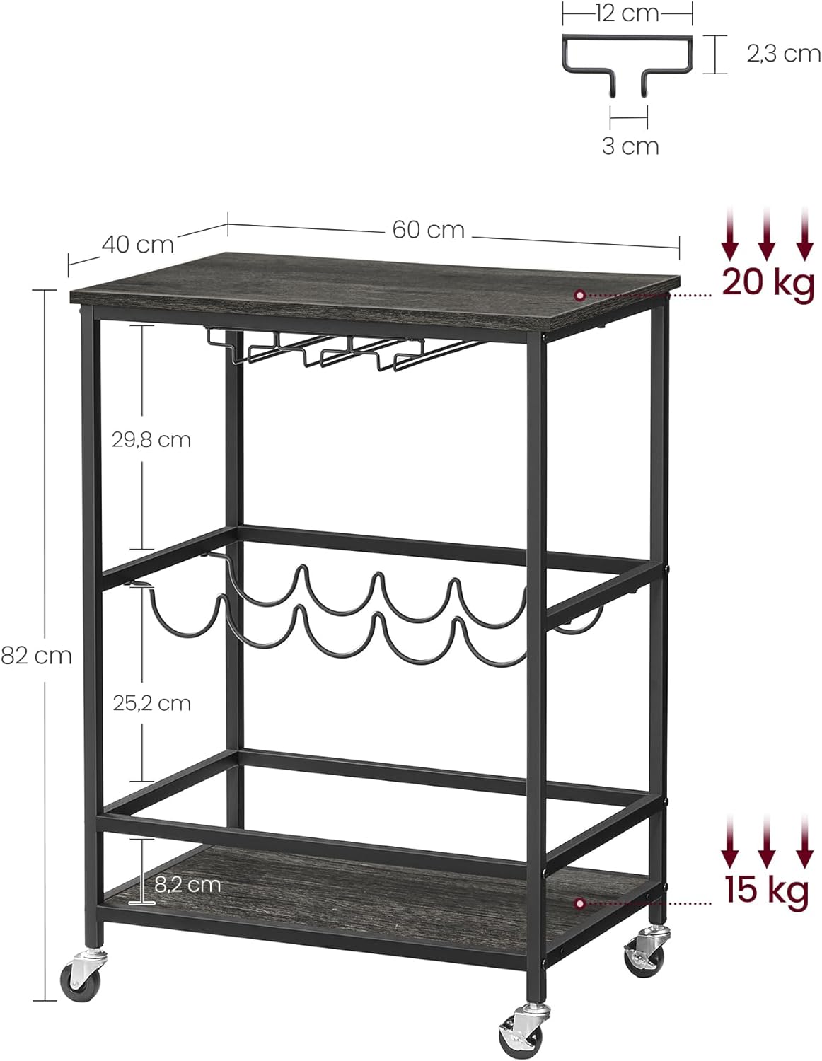 VASAGLE Wine Serving Trolley on Wheels