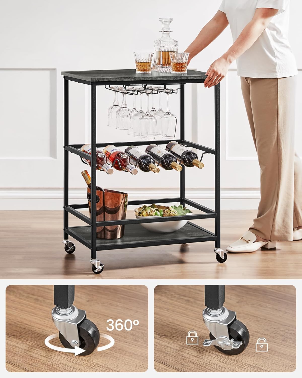 VASAGLE Wine Serving Trolley on Wheels