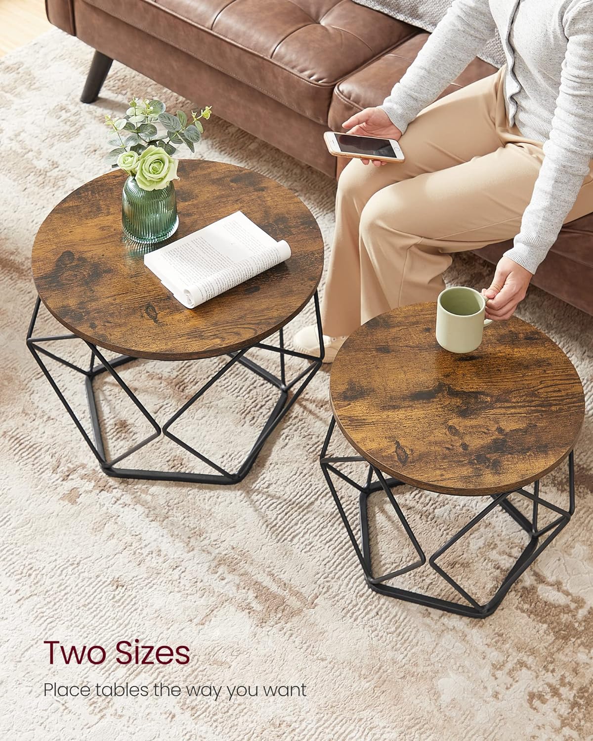 VASAGLE Set of 2 Greige Small Coffee Table