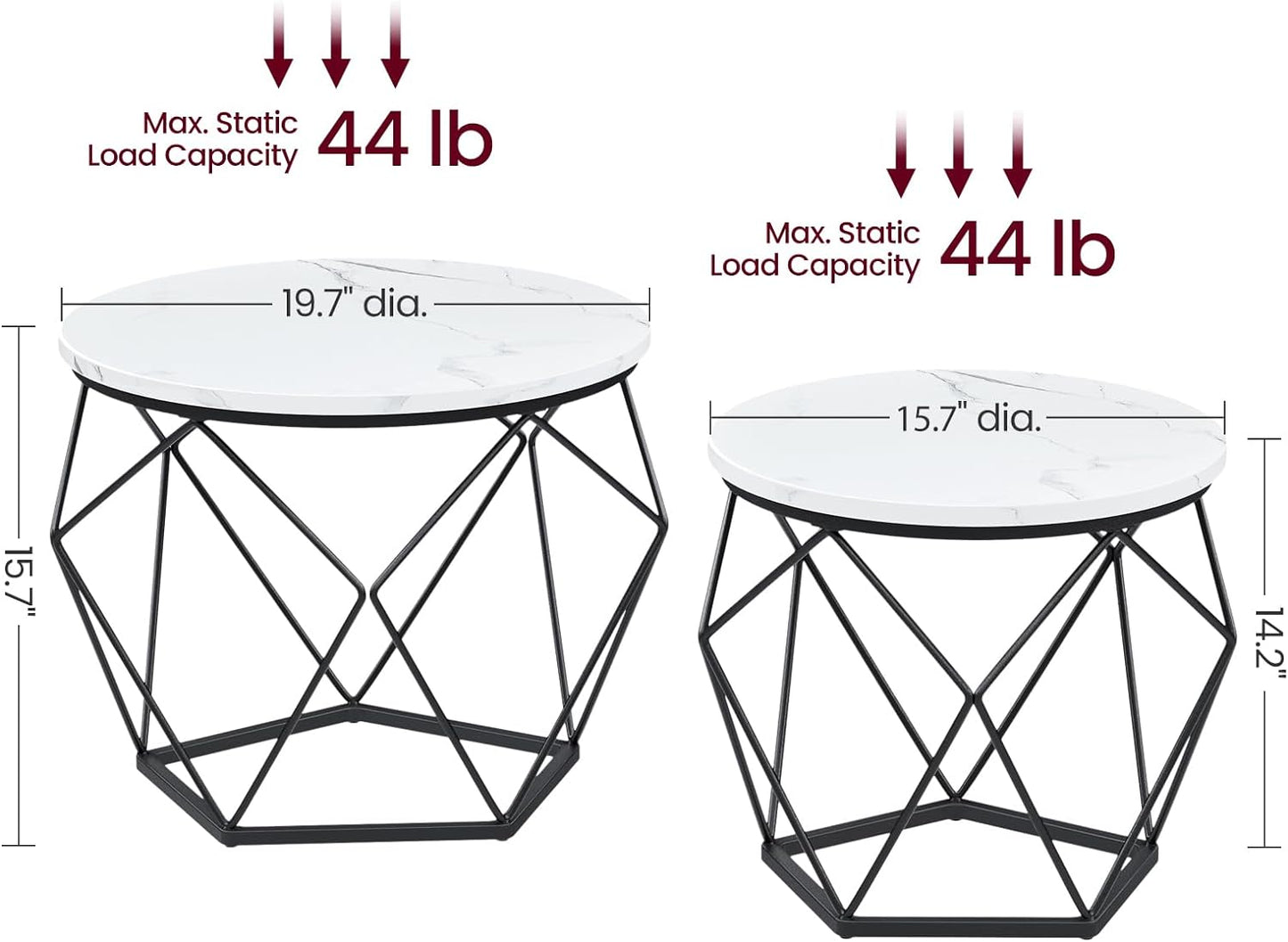 VASAGLE Set of 2 White Small Coffee Table