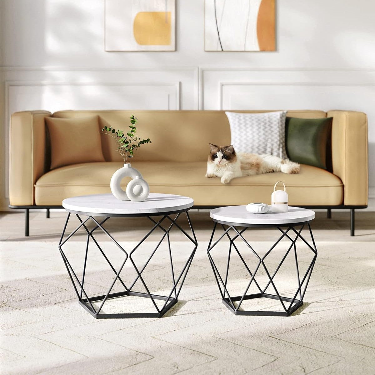 VASAGLE Set of 2 White Small Coffee Table