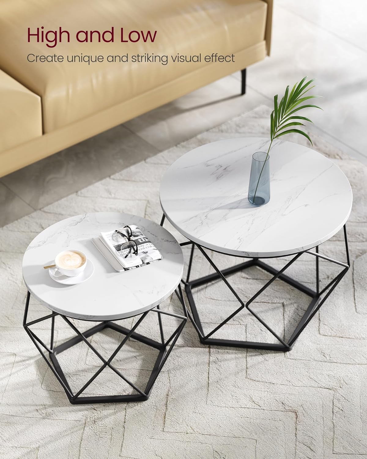 VASAGLE Set of 2 White Small Coffee Table