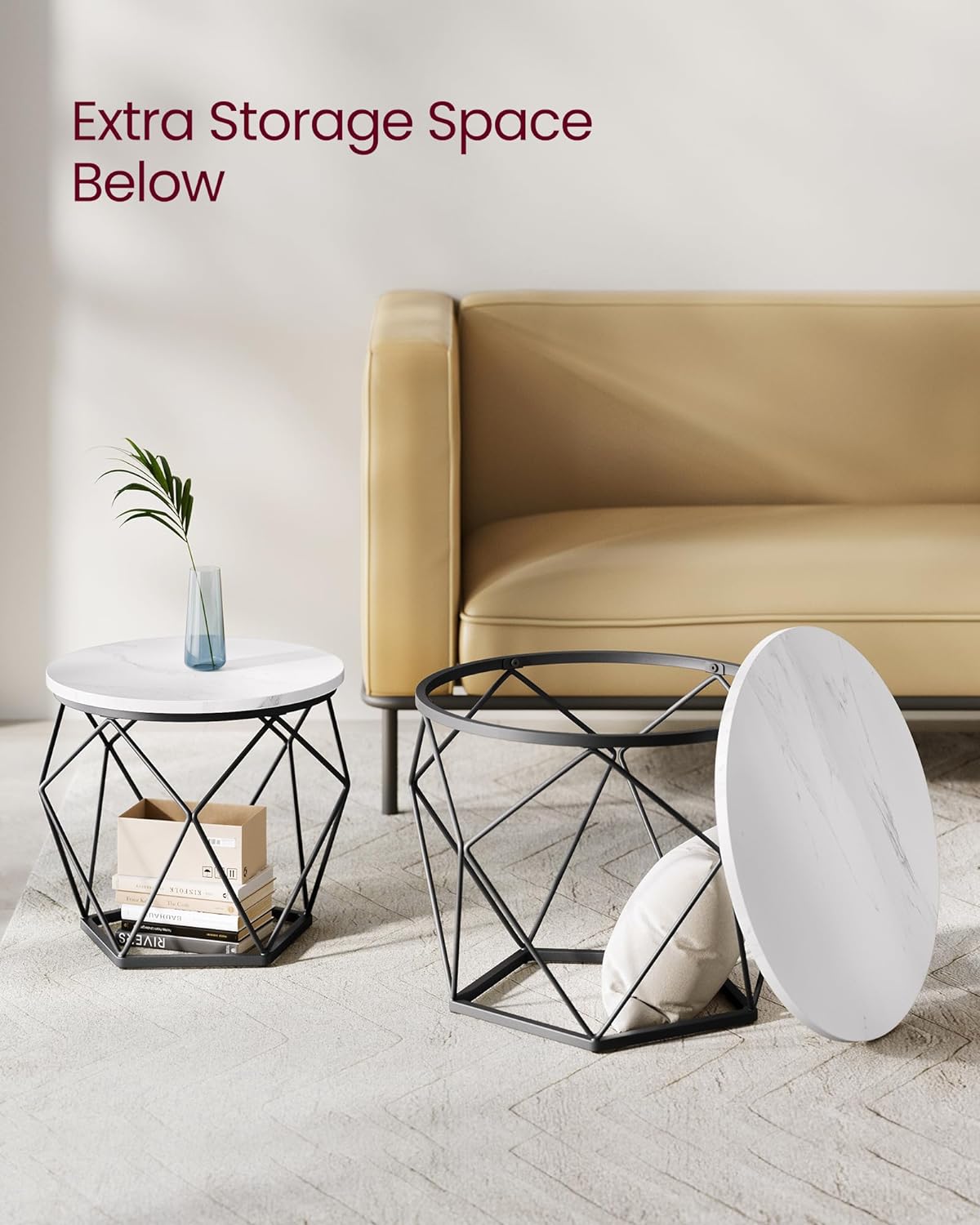 VASAGLE Set of 2 White Small Coffee Table