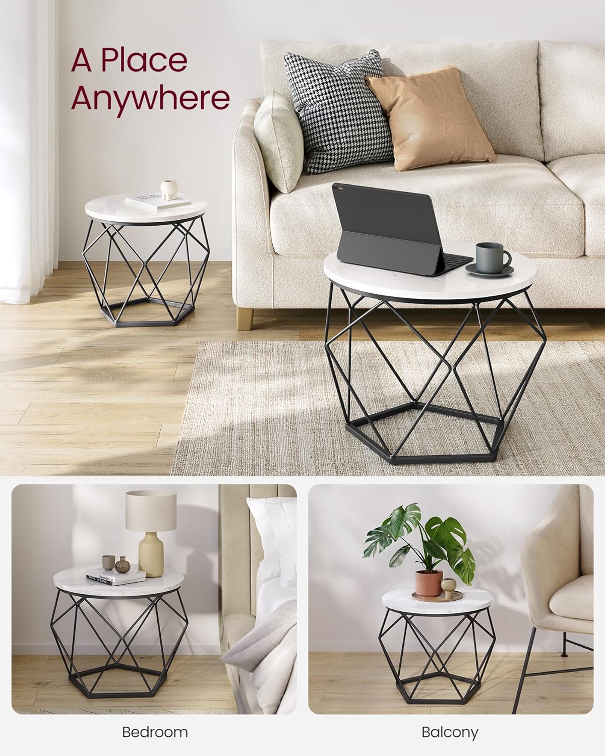 VASAGLE Set of 2 White Small Coffee Table