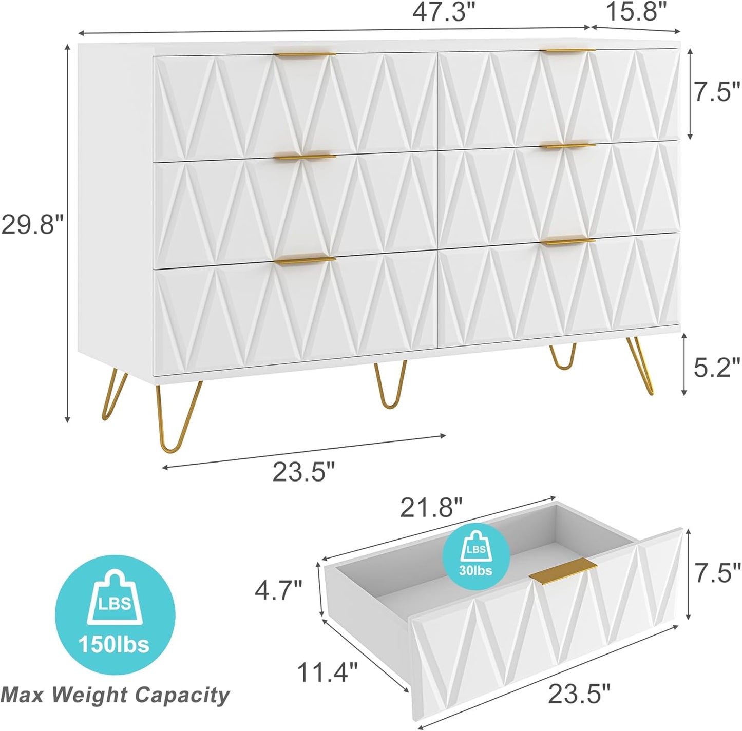 6 Drawer Dresser for Bedroom