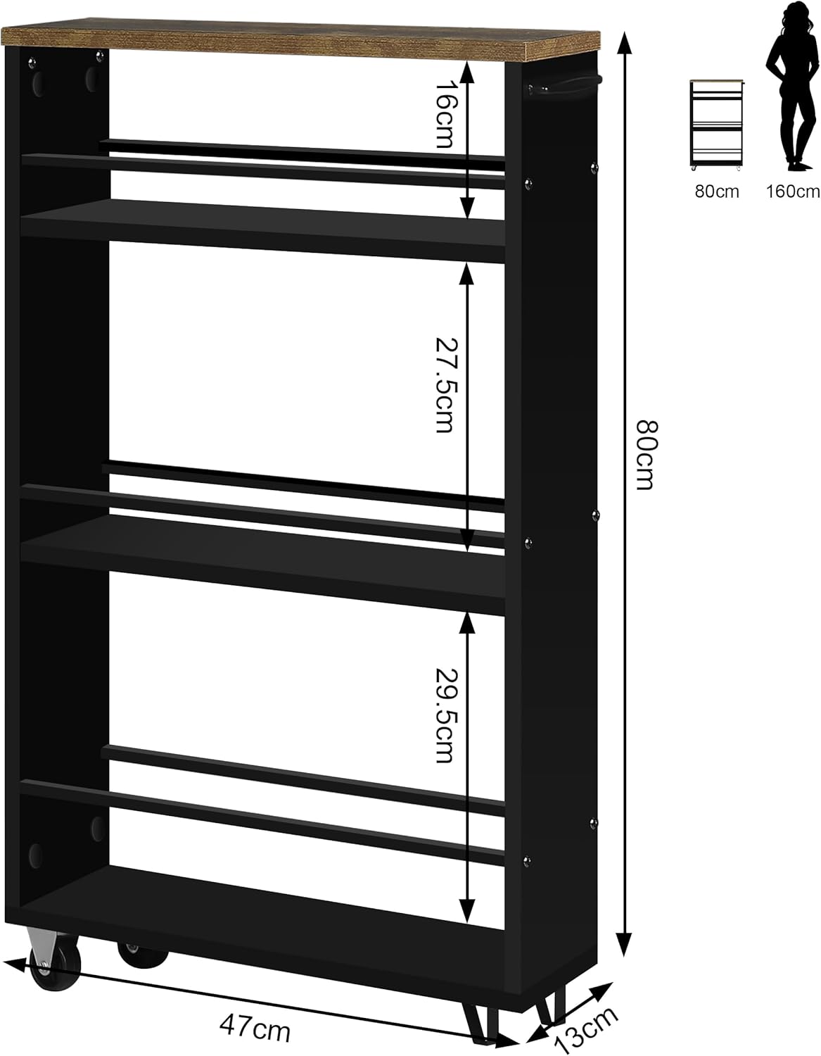 WOLTU Kitchen Trolley with 3 Levels