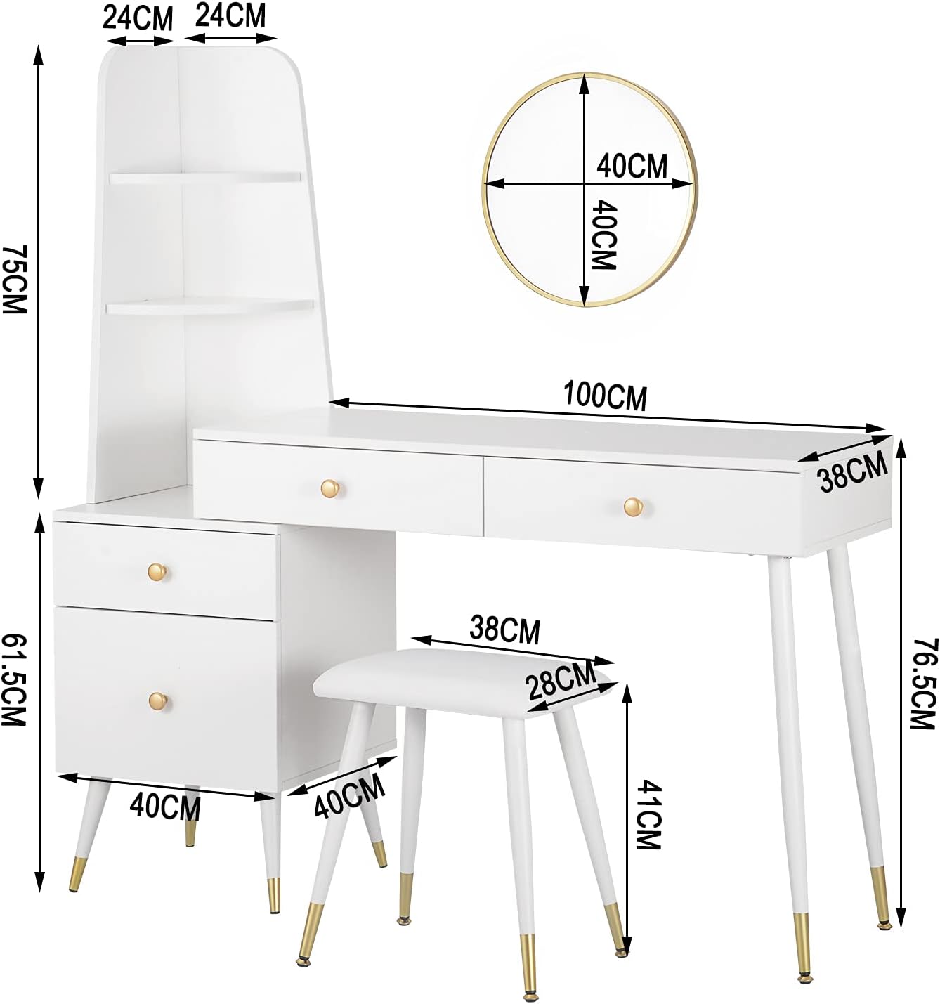 WOLTU Dressing Table with Mirror And Stool