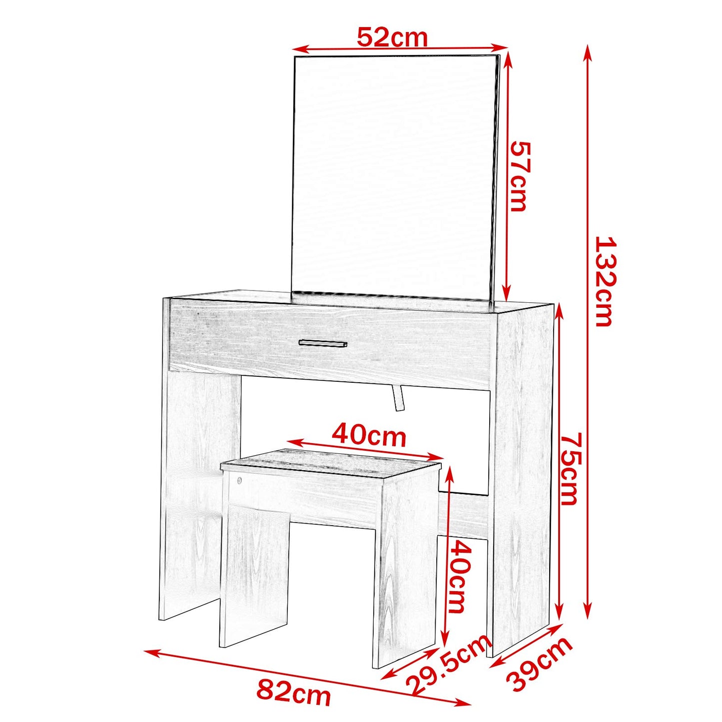 Dressing Table Mirror with a Stool