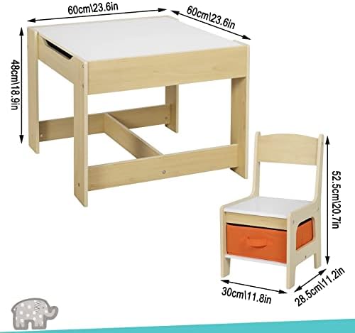 Children's Table + 2 Chairs with Storage Space for Preschool Children