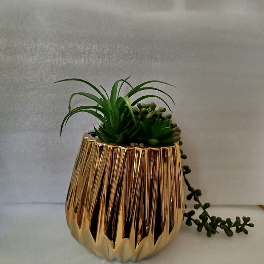 Artificial Succulent Arrangement in Textured Gold Pot