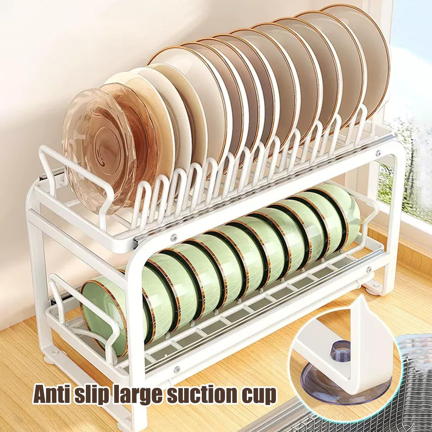 6 Pack Slide Out Sink Dish Rack, Pull Out Cabinet Organizer with Removable/Detachable Dish Rack Divider, No Drill Cabinet Drawers