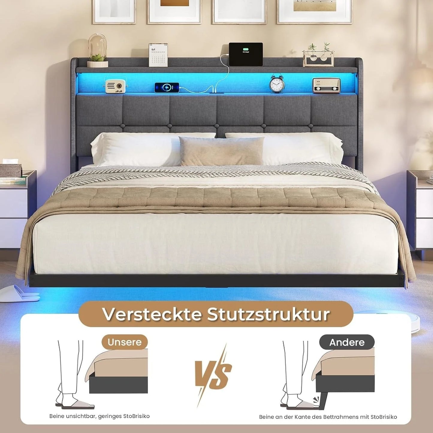Floating Bed with LED Lighting