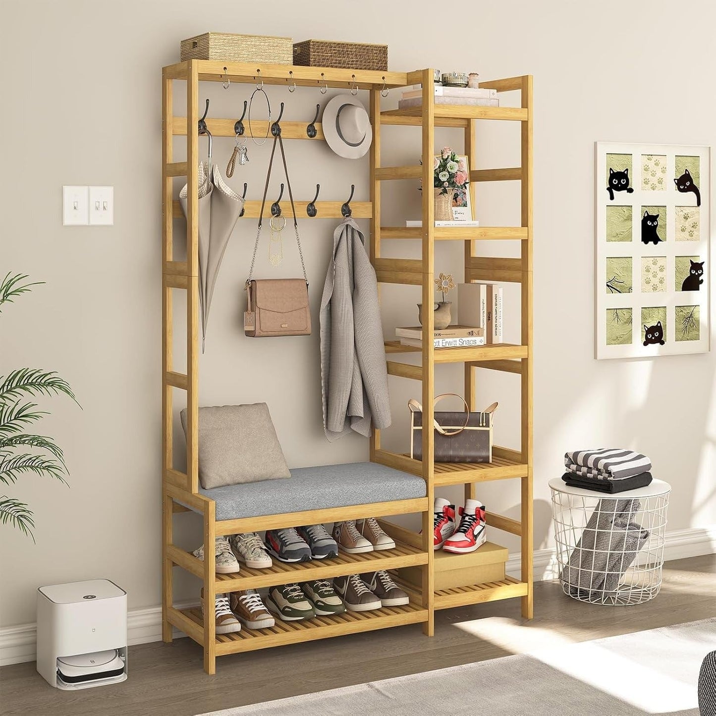 4-in-1 Bamboo Entryway Hall Tree