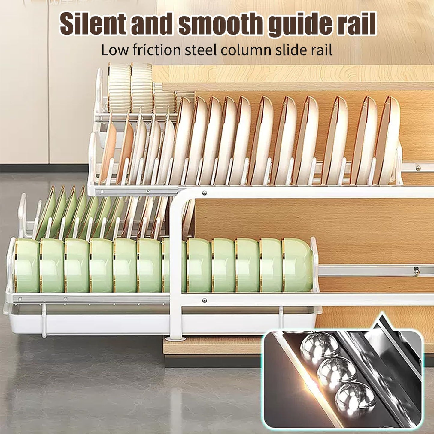 6 Pack Slide Out Sink Dish Rack, Pull Out Cabinet Organizer with Removable/Detachable Dish Rack Divider, No Drill Cabinet Drawers