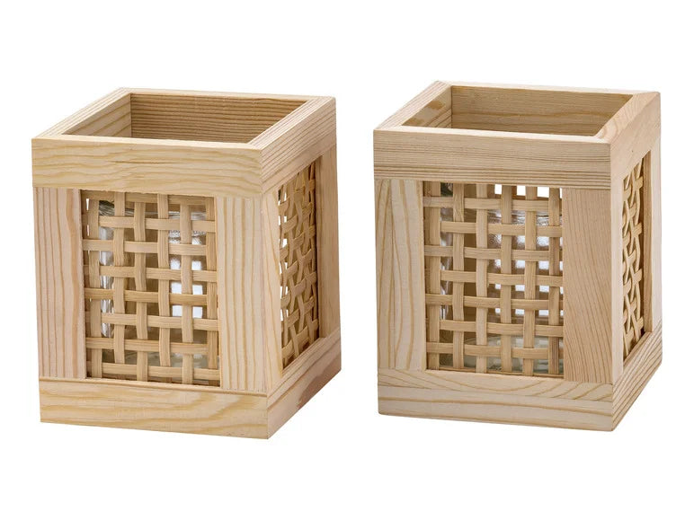 LIVARNO home Set of 2 Bamboo Tealight Holder