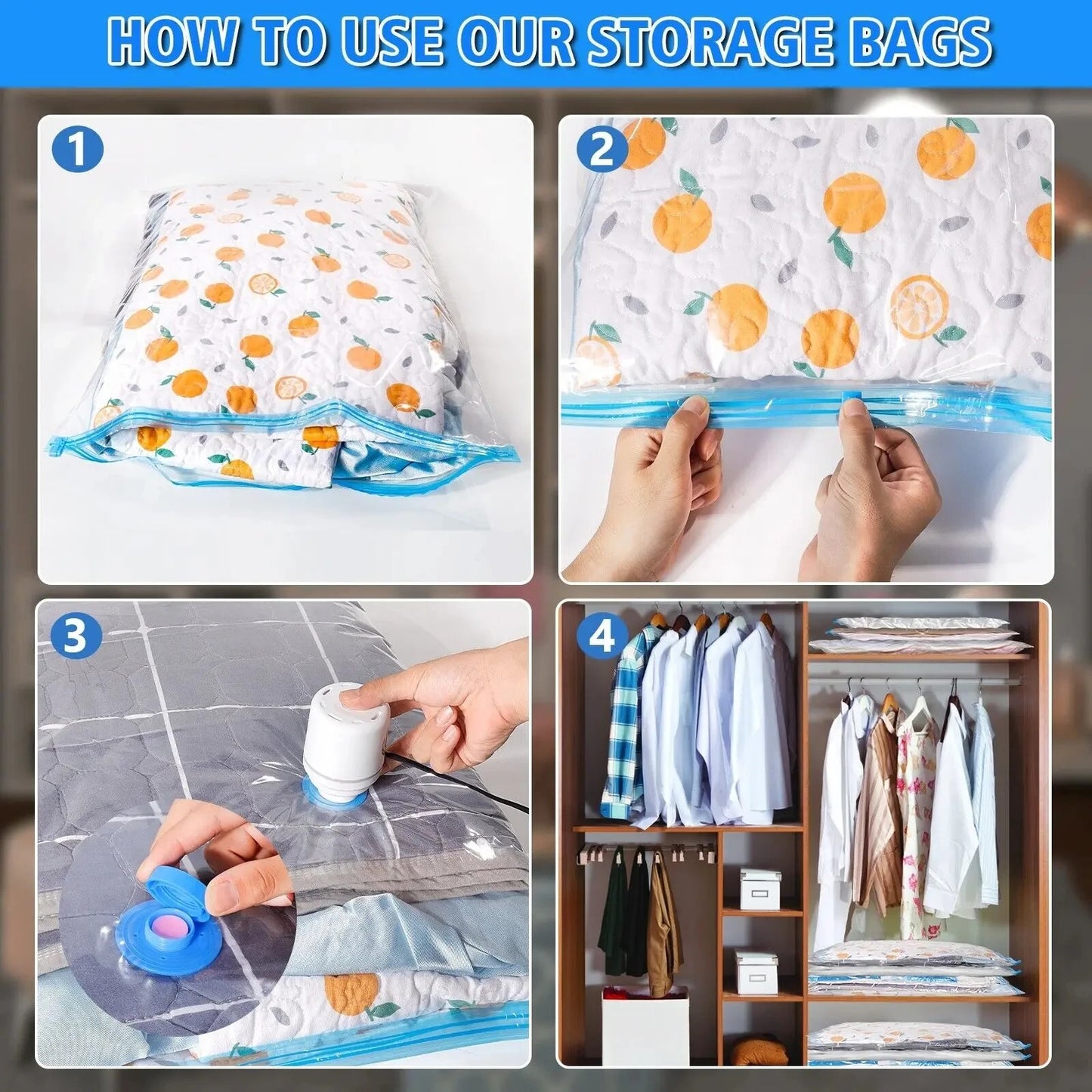 Set of 5 Vacuum Sealer Bags with Hand Pump