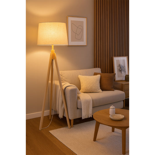 Scandinavian Wooden Tripod Floor Lamp