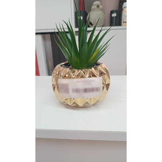 Artificial Spiky Succulent in Diamond-Faceted Gold Pot