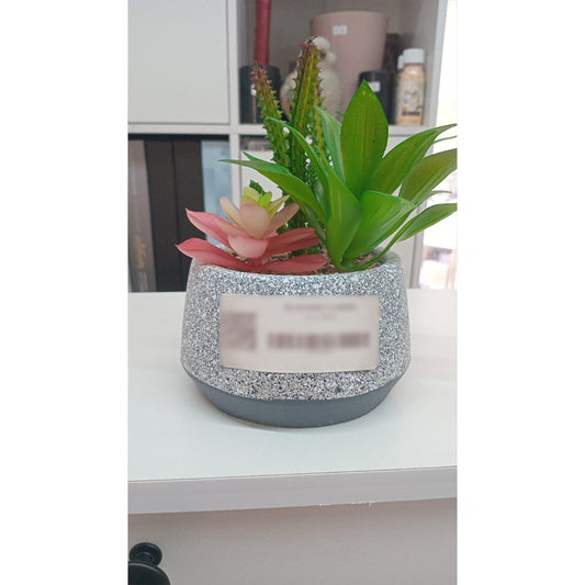 Mixed Artificial Succulent Garden in Two-Tone Speckled Pot