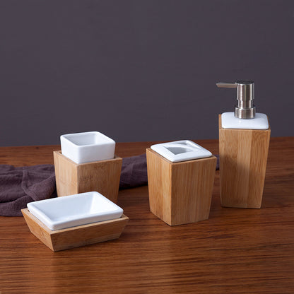 4 Pcs Bamboo Bathroom Set