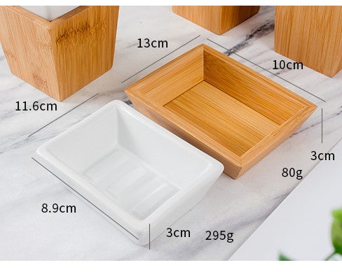 4 Pcs Bamboo Bathroom Set