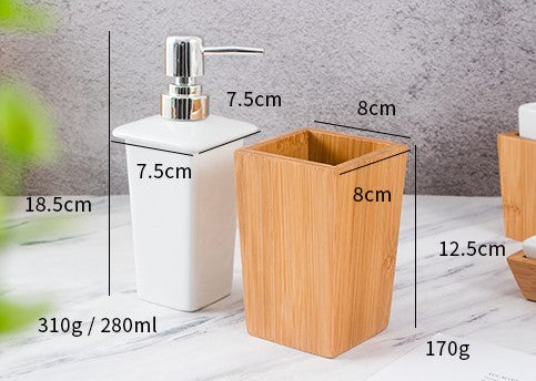 4 Pcs Bamboo Bathroom Set