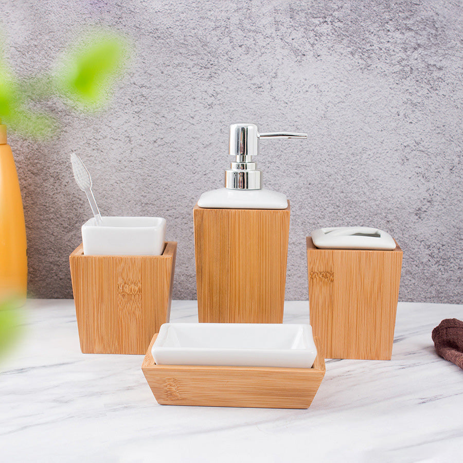 4 Pcs Bamboo Bathroom Set