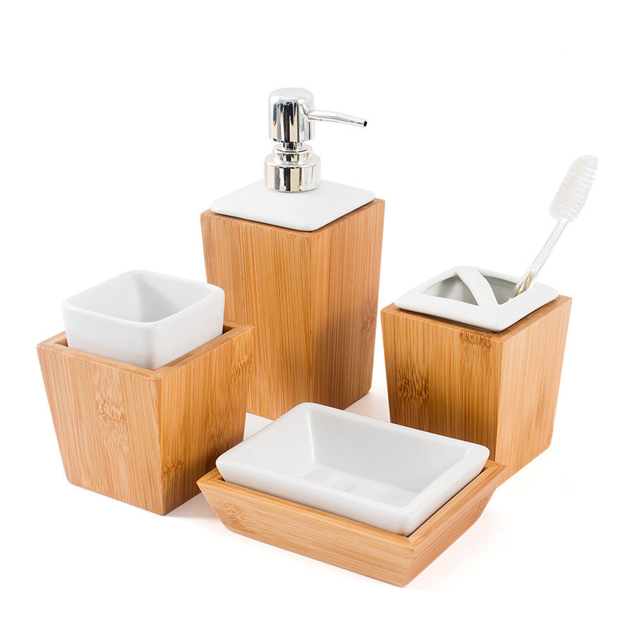 4 Pcs Bamboo Bathroom Set