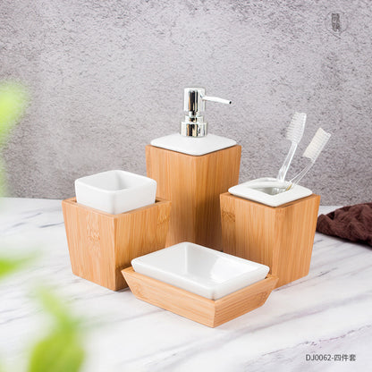 4 Pcs Bamboo Bathroom Set