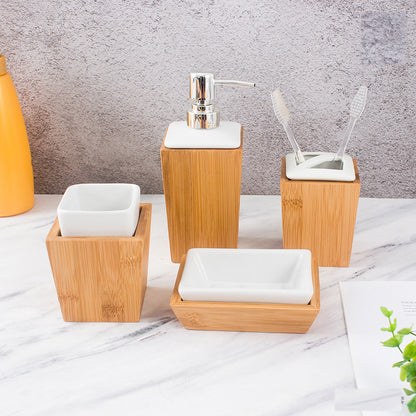 4 Pcs Bamboo Bathroom Set