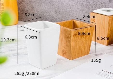 4 Pcs Bamboo Bathroom Set