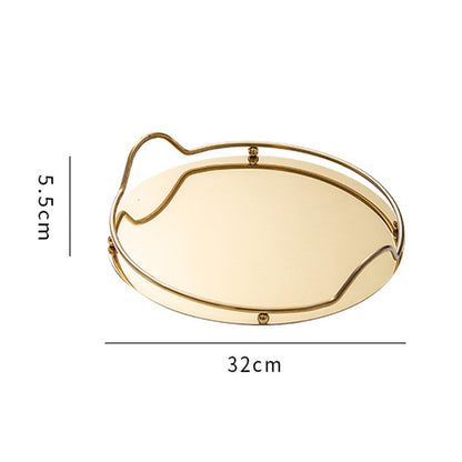 Round Gold-Tone Decorative Tray with Gallery Handles
