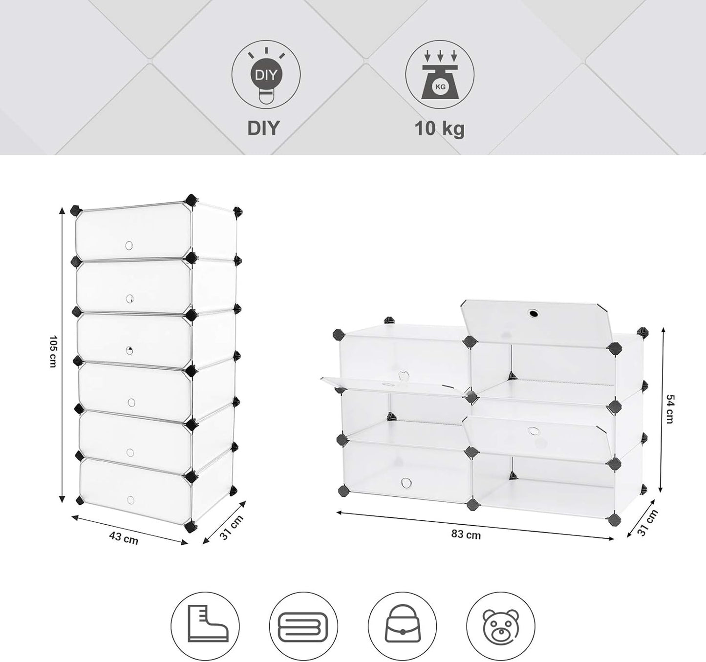 Songmics 6 Cube Interlocking Shoe Rack LPC06W