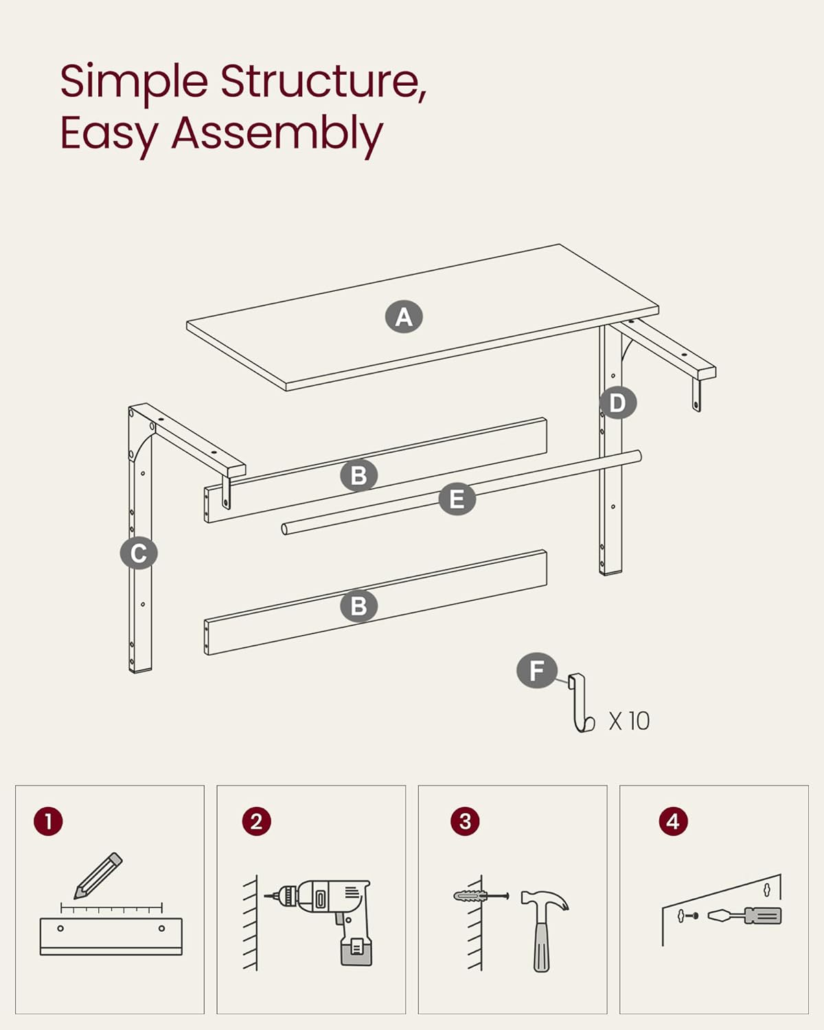VASAGLE Wall-Mounted Coat Rack