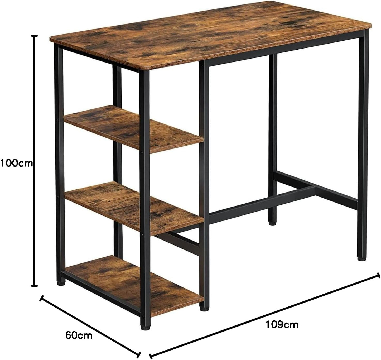 VASAGLE Rectangular Bar Table with 3 Shelves