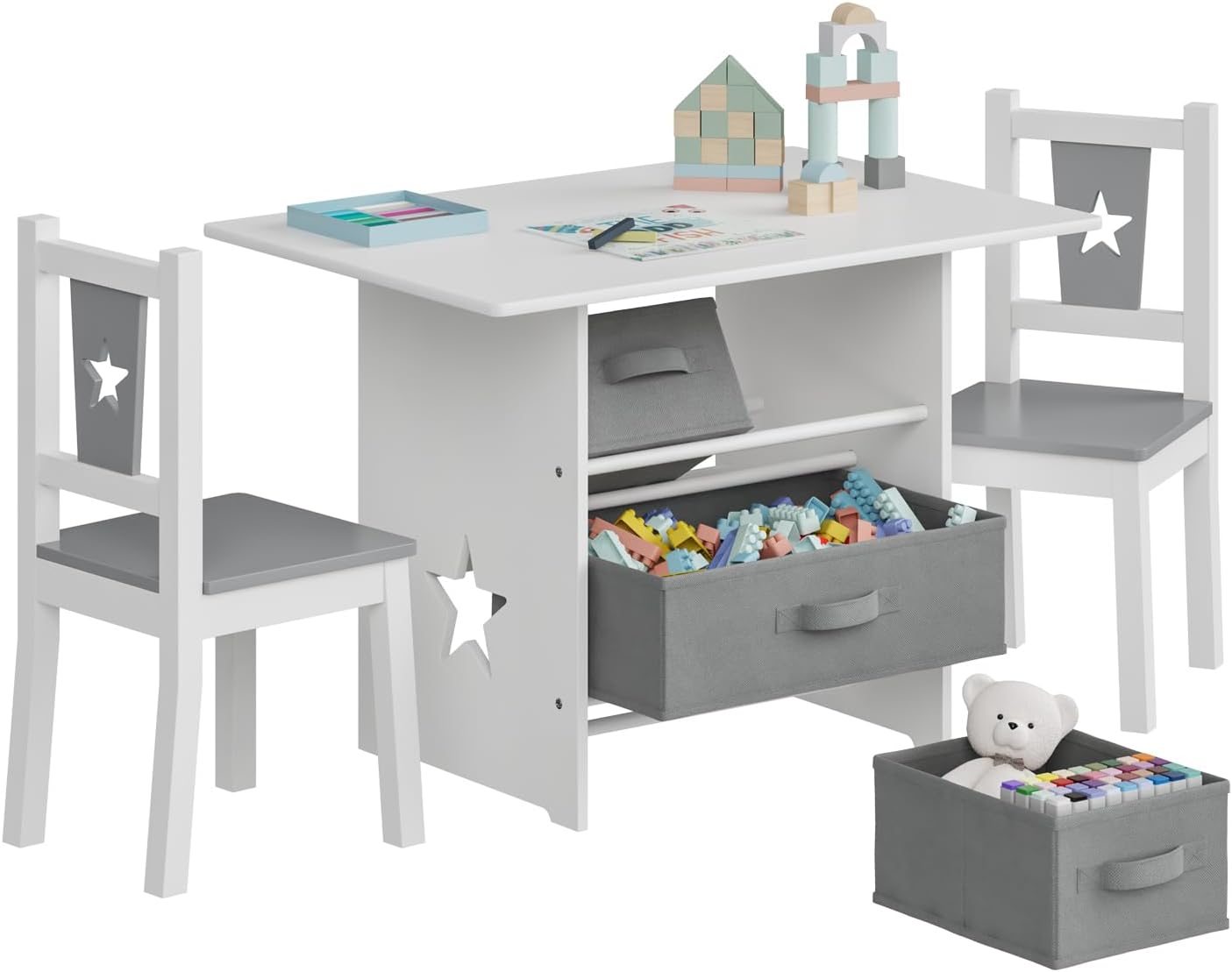 WOLTU Wooden Kids' Children's Table with 2 Chairs (SG011)