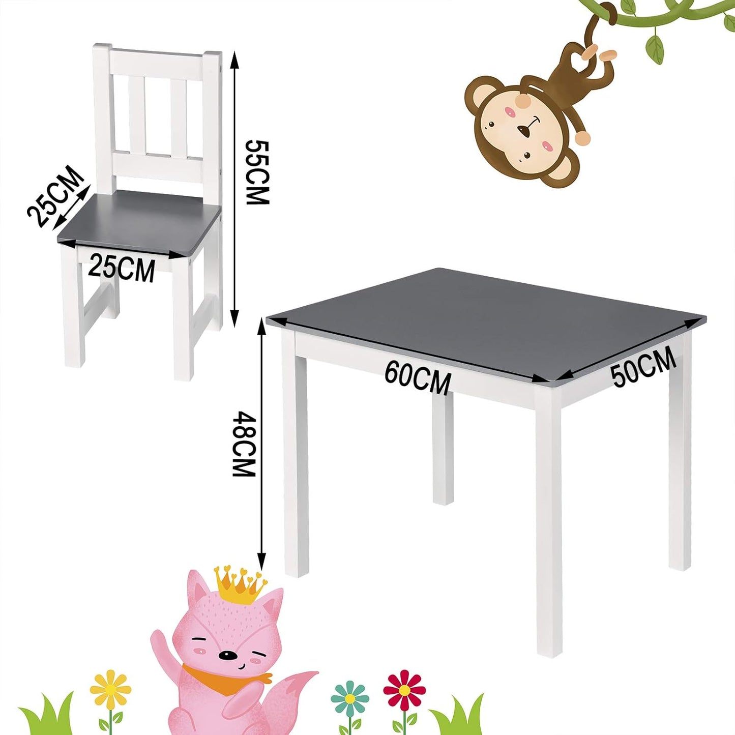 WOLTU Wooden Kids' Children's Table with 2 Chairs (SG014)