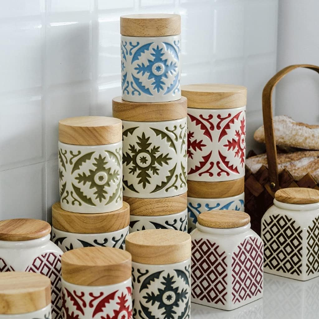 Ceramic Food Storage Jar with Wooden Lid